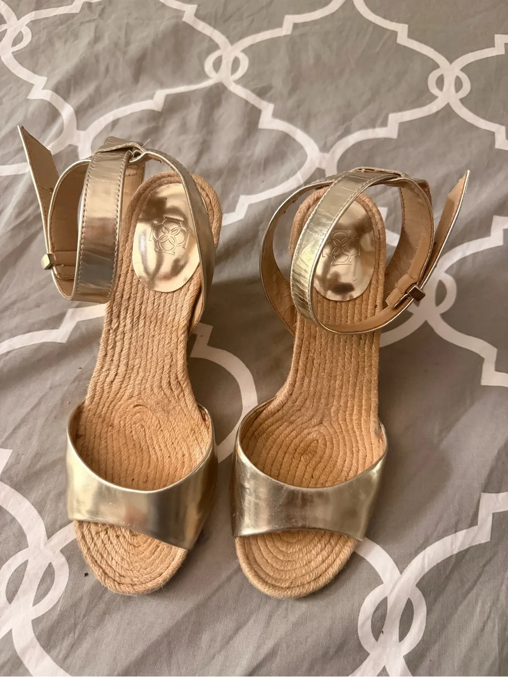 Ann Taylor Metallic Gold Ankle-Strap Wedge Sandals